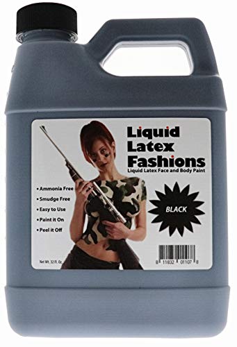 32 oz, Black - Face and Body Paint – Ammonia Free Liquid Latex, Ideal for Art, Theater, Halloween, Parties and Cosplay for Adults and Kids