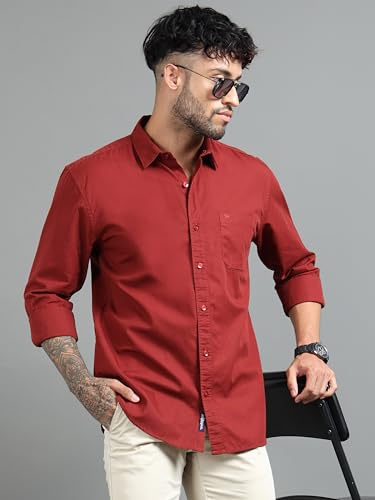 Image of Men Slim Fit Solid Spread Collar Casual Shirt