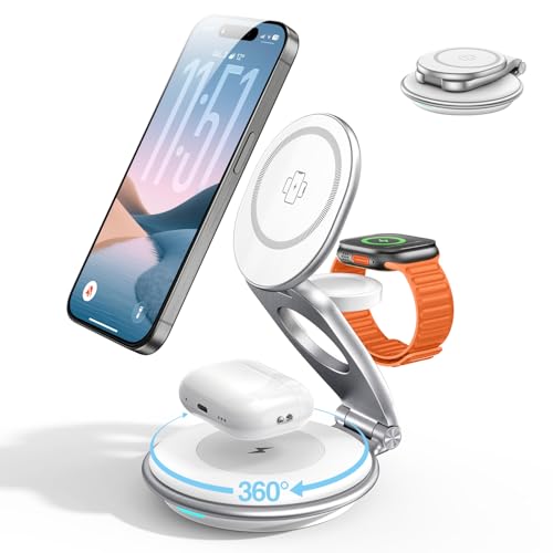 EXW Chargeur Induction, Mag-Safe 3 en 1 Station de Charge sans Fil Rapide,pour iPhone 17 16 15 14 13 12 Pro/Max/Plus, Apple Watch 9 8 SE 7 6 5 4 3 2, Airpods...