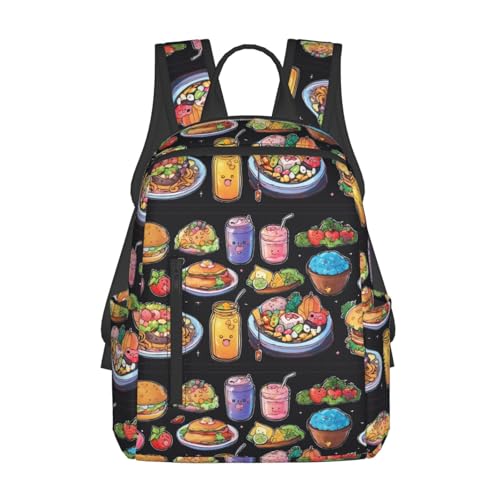 Sac à dos léger noir avec imprimé nourriture saine en taille unique pour adulte