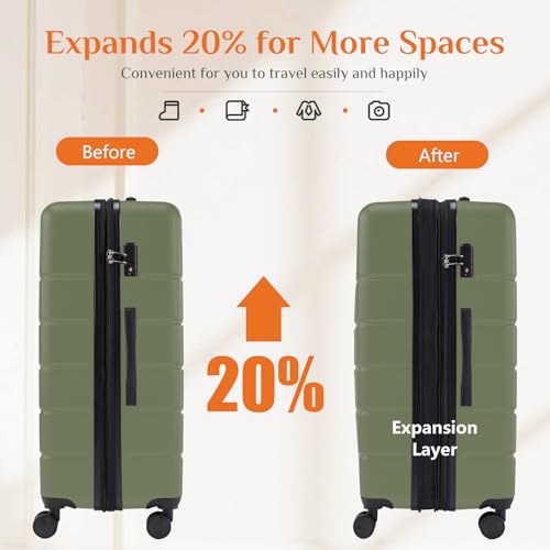 Image of Sweetcrispy 3 Piece Luggage Set, ABS Hard Shell Carry On Suitcase with Smooth Spinner Wheels and TSA Lock, Lightweight Rolling Travel Luggage 20 /24 /28 Inch for Travel Business Vacation, Green