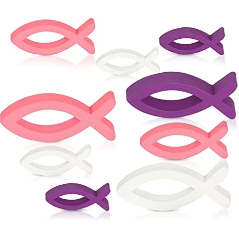 9 Stück Große Holzfische Konfirmation Mädchen Tischdeko Taufe Mädchen Rosa Streudeko Holzfische Kommunion Cover