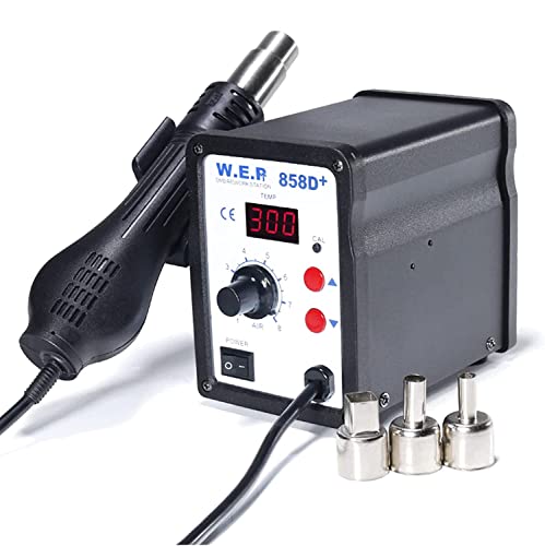 Station de soudage à air chaud - Station de dessoudage 858D - Station de révision à air chaud - Affichage numérique de la température - 100 ~ 500 °C - 700 W - Avec 3 buses
