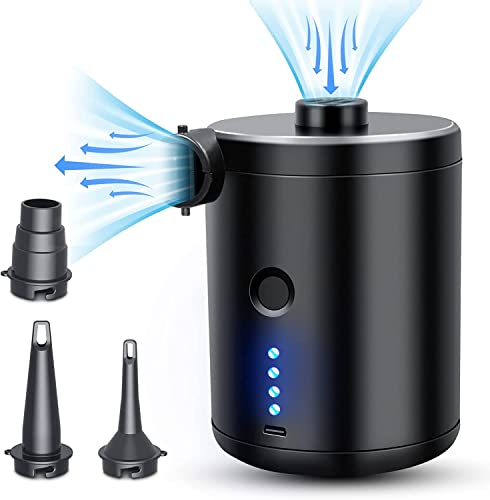 3T6B Bomba Aire Eléctrica Recargable, Mini Portátil Inflador Electrico Rápida Inflar/Desinflar con 3 Boquellas, Hinchador 4000mAh para Playas Acampar Bote Colchón Aire Hinchable Anillo de Natación