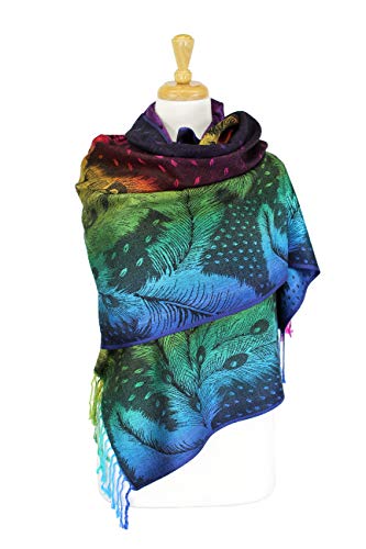 PASKMLNA Rainbow Pashmina Colorful Silky Tropical Colorful Exotic Pashmina Wrap Shawl Scarf3