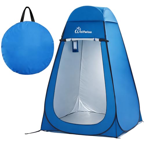 Wolfwise Pop Up Shower Tent with Floor, Portable Instant Changing Tent with Ventilation Window, Privacy Bathroom Toilet for Beach, Camping & Outdoor, Width 47' (120 CM), Height 75' (190 CM), Blue