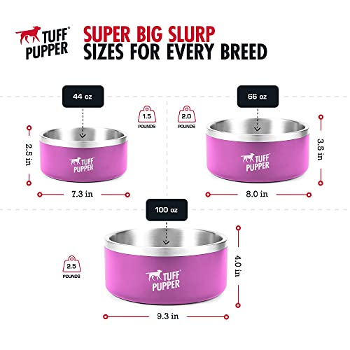 Tuff Pupper 100 Oz Heavy Duty Insulated Bowl For Large Dogs | Stainless Steel Pet Bowl Holds 12 Cups Food / 90Oz Water | Dishwasher Safe Dog Bowl | Non-Slip Rubber Base | Durable Powder Coated Colors #TOP4