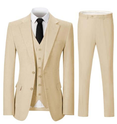 Linen Men Suit Beach Wedding Suit Summer Slim Fit 3 Pieces Light Weight Linen Suit Jacket Vest Pant Tuxedo