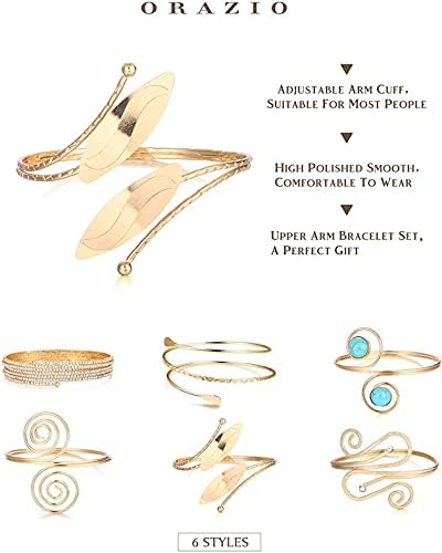 CASSIECA 6Pcs Coil Upper Arm Bracelet for Women Arm Cuff Open Armlets Armband Jewelry Minimalist Arm Bracelet Bangle Adjustable