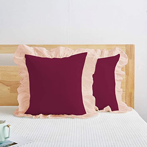 Image of YRM Bedding's Ruffle Beautiful Cushion Cover | Super Soft Elegant Premium Microfiber Frill Cushion Cover Set of 2 (20 inchx20 inch Inches) (Wine /Peach)