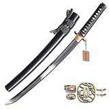 MURASAME Wakizashi Sword T10 Steel Clay Tempered Real Hamon Unkubi-Zukuri Blade Brass Tsuba Razor Sharp