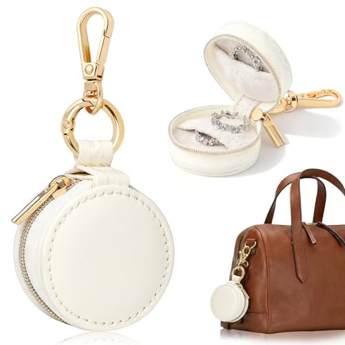 Aiokuo Travel Jewelry Box with Keychain Mini Ring Holder and Jewelry Organizer Case for Women Portable Compact Ring Box for Earrings Necklaces & Travel Storage