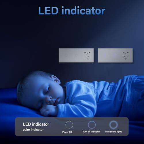 BSEED Touch Lichtschalter mit Steckdosen doppelte 1 Fach 1 Weg Wandschalter mit einer USB Steckdose Anschluss (Max. 2.1A) Typ C Port Unterputz Touchscreen-schalter mit Glasrahmen 228mm Wei&szlig;
