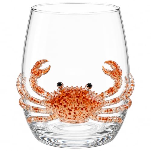 Image of Artisanal Blue Ringed Octopus Glassware, Handcrafted 3D Glass Cup, Marine Animal Drinking Glass, Coastal Home Decor Gift for Ocean Lovers (Crab)
