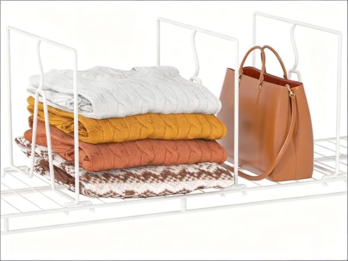 Wire Shelf Dividers for Closet: Tall 10.6in x Deep 12in, 12 Pack | Wire Shelves Organizer for Closet – Adjustable Purse Organizer for Clothes, Sweater, Towels Jeans – Metal Pantry Separators