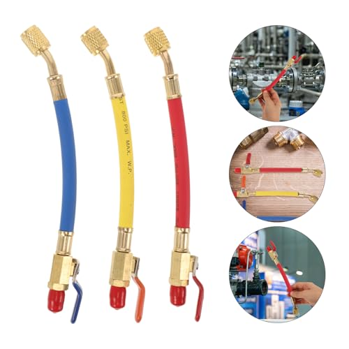 Válvulas de bola para manguera de carga de refrigeración Luxshiny, 3 piezas, resistentes a alta presión, herramientas para mantenimiento HVAC, rojas, amarillas y azules, para reparación y recarga eficiente de aire acondicionado miniatura 3