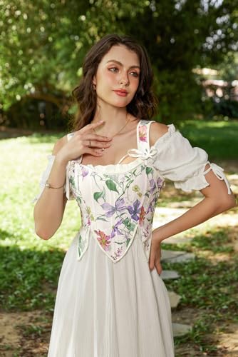 Image of Scarlet Darkness Corset Tops for Women Renaissance Costume Floral Lace Up Boned Bustier with Zip Purple Floral Size 16