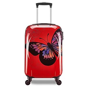 VALIGO VALIGO Koffer für Damen, 55 cm, mit 4 Rädern, Schmetterlingsmotiv, 40 l, rot, 55x36x21cm, Handgepäck VALIGO VALIGO Koffer für Damen, 55 cm, mit 4 Rädern, Schmetterlingsmotiv, 40 l, rot, 55x36x21cm, Handgepäck