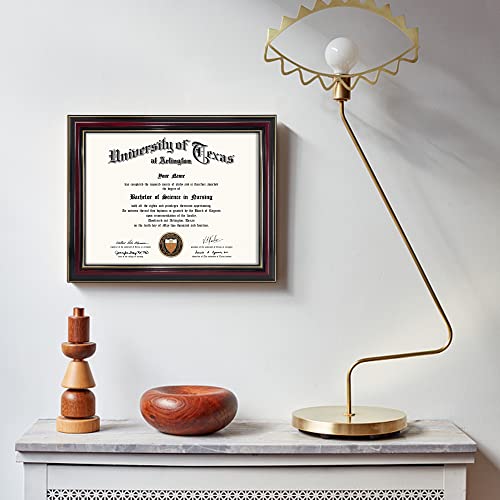 Graduationmall 8.5X11 Certificate Diploma Frame,Solid Wood & Uv Protection Acrylic,Glossy Cherry Finish With Gold Trim #TOP7
