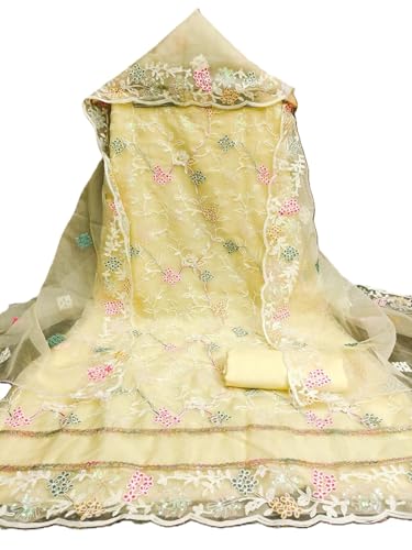 Image of Women's Organza Silk Embroidery Unstitched Salwar Suit Dress Material