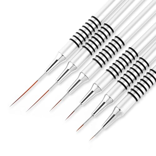 WLLHYF Pinceles para manicura (6 unidades, 5/7/9/11/20/25 mm, herramienta de dibujo de puntos de uñas, pulidor de metal, pintura para líneas largas, detalles finos, dibujo fino