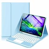 タッチパッド搭載 Fire HD 10 2023 第13世代 キーボードケース Fire HD 10/HD10 Plus 2021モデル 第11世代 10.1インチタブレット ケース マグネット 分離式 マウス機能 丸いキー ペンシル収納 Bluetooth キーボード (薄ブルー, Fire HD 10(2023)/Fire HD 10 Plus/HD 10(2021))