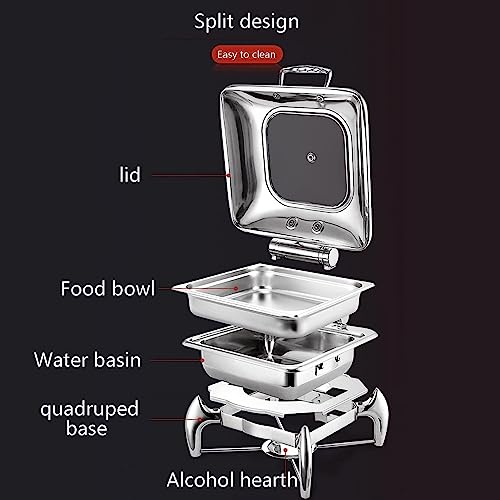 Buffet-Heizplatten aus Edelstahl – Buffetwärmer, Heiztabletts, Lebensmittelwärmer mit massiven Stahldeckeln (304 rechteckig, DREI) – Bild 5