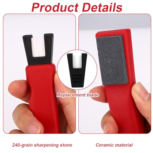 Sinbana Ice Skate Sharpener, Handheld Skate Edge Sharpening Tool with Whetstone & Replacement Blade Ceramic V-Shaped Grinder for Ice Hockey Blade Sharpener Maintenance Accessories (Red) - Thumbnail 3