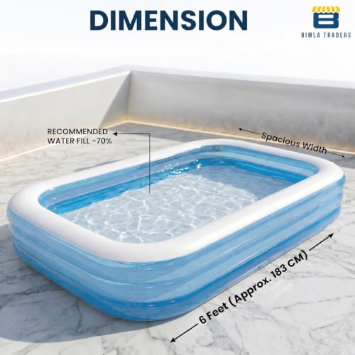 Image of Btag Premium Inflatable Family Swimming Pool for Kids & Adults | Extra-Large 6 Feet 3-Layer Striped Bath Tub Without Pump for Home & Outdoor Use.