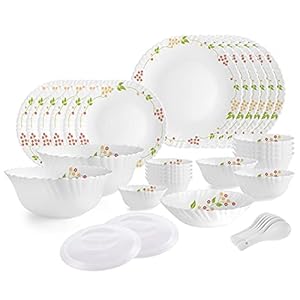 Cello Secret Garden Dazzle Series Opalware Dinner Set, 35 Pieces, Service for 6, White, Extra Large