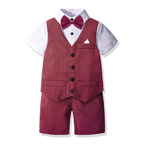 Image of Nwada Boys Suit Toddler Dress Clothes Shirt with Bow Tie, Dress Pants Sets Kids Gentleman Outfit suits