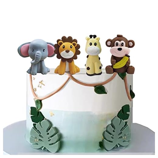 Jungle Safari Animal Cake Topper with Lion Giraffe Monkey Elephant