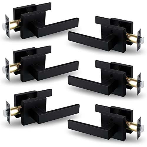 NEWBANG HARDWARE Passage or Closet Heavy Duty Handle Matte Black Door Lever in Square Plate Without Keys,USHTL01-BM-PS-6P