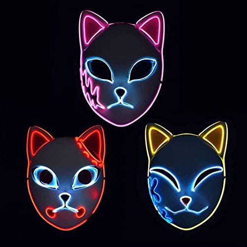 YESCOOL Masque de Demon Slayer à LED pour Halloween - Lot de 3 Cover