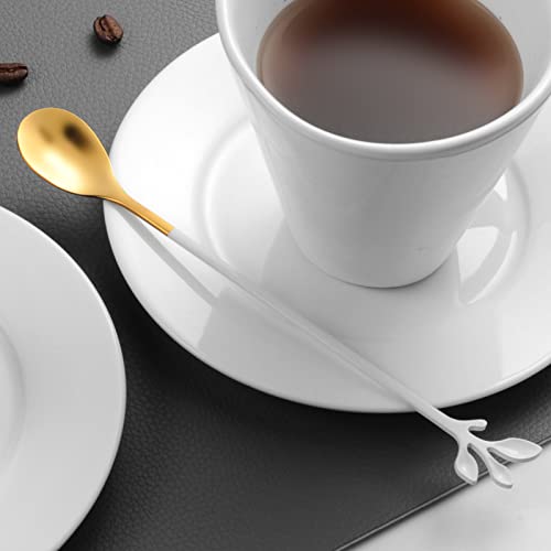 Ansaw Long Spoon 7.4-Inch Leaf Handle Teaspoons Set, 10-Pieces White & Gold Stainless Steel Coffee Stirring Spoons #TOP4