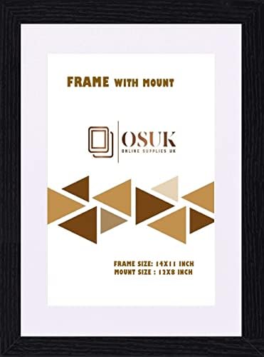 OSUK Black A1 Photo Picture Frame Modern Wood Poster Frames with White Mount Ready to Hang Portrait or Landscape