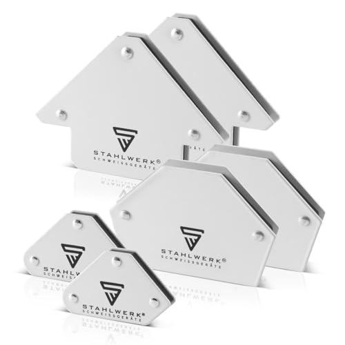 Vorderseite von STAHLWERK Magnet-Schweißwinkel 6er Set – 4 Magnete mit 11,3 kg (25 lbs) & 2 Magnete mit 4 kg (9 lbs) Haftkraft, feste 30° / 45° / 60° / 75° / 90° / 135° Winkel,