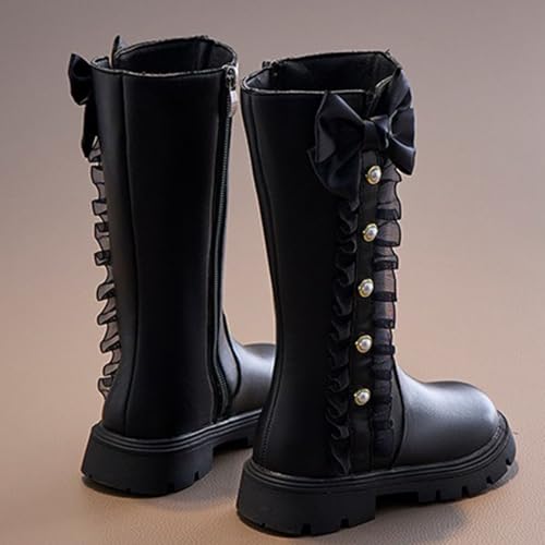 IWIHMIV Girls Riding Boots Mid Calf Leather Booties Non Slip Soft Sole Riding Shoes with Side Zipper High Boots2