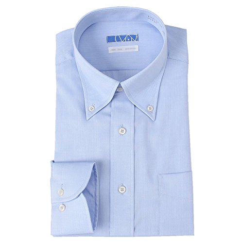 [スマートビズ] ノーアイロン 長袖ワイシャツ 洗って干してそのまま着る 綿100% の優しい着心地 シンプルがかっこいい シーンを選ばないデザイン 超形態安定 EATO22 メンズ 37 ボタンダウン ブルー(ドビー) 首回り37cm裄丈80cm SLIM