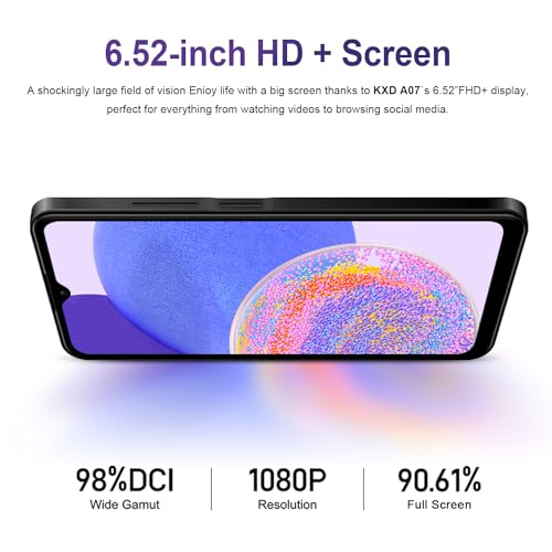 KXD A07 Unlock Cell Phone, Android 12 Unlocked Phone, 4500mAh 10W Fast Smartphones, 13MP+8MP, 6.52Inch HD+, 8GB + 128GB/SD 256GB Mobile Phone, Fingerprint/Face ID, 4G Dual SIM Phone - Black - Image 4