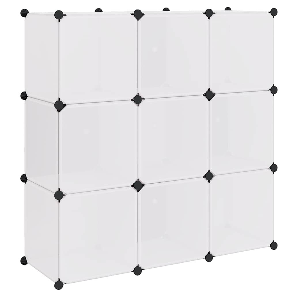 Estantería de 9 estantes modulares de polipropileno y alambre de acero, organizador versátil para salón, oficina o pasillo, estantería de pie en blanco y negro, dimensiones 110 x 37 x 110 cm