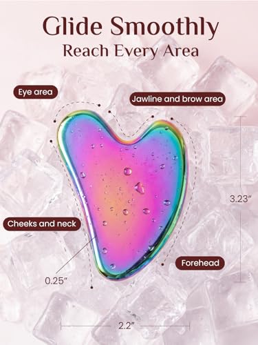 Image of Rena Chris Gua Sha Facial Tools, Stainless Steel Guasha Tool for Acupuncture, Manual Massage Tool for Jawline Sculpting and Puffiness Reducing, Gua Sha Facial Massage Tool (Irridescent)