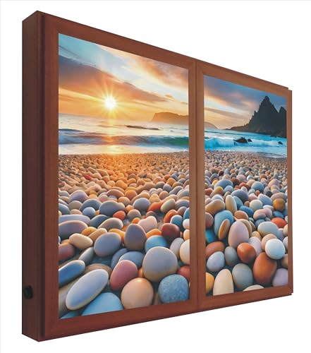 Ventanas Falsas Cuadro Retroiluminado Amanecer en una Playa de Piedras