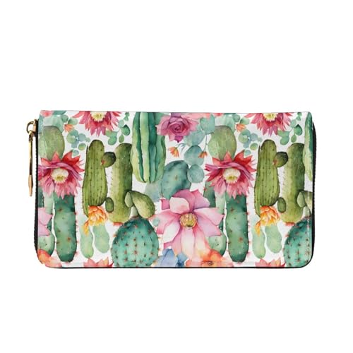 (Succulent Rose) Faux Leather Wallet Long Clutch Zipper Purse Card Holder Travel Coins Cash Organizer Phone Pocket 7.48 x 4.13 x 0.9 inches2
