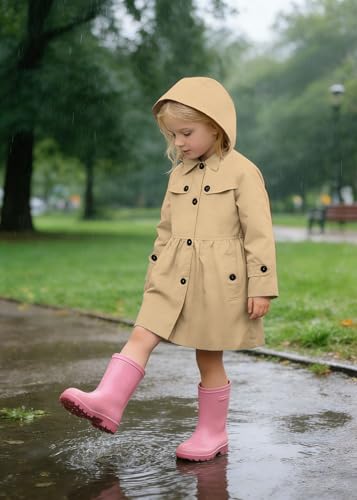 Image of Betusline Girl's Rain Jackets Lightweight Waterproof Hooded Trench Coat Raincoats for Kids,2-14 Years