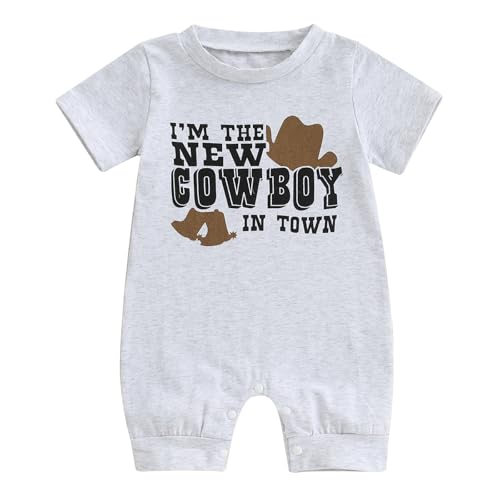 Image of YINGISFITM Western Baby Boy Clothes Cow Boy Short Sleeve Jumpsuit Cute Cowboy Romper Newborn Onesie My First Rodeo Outfit