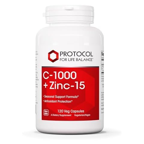 Protocol C-1000 + Zinc-15 - Vitamin C & Zinc Bisglycinate - Immune Support Supplement* - Antioxidants Supplement* - with Ascorbic Acid - 120 Veg Capsules Cover