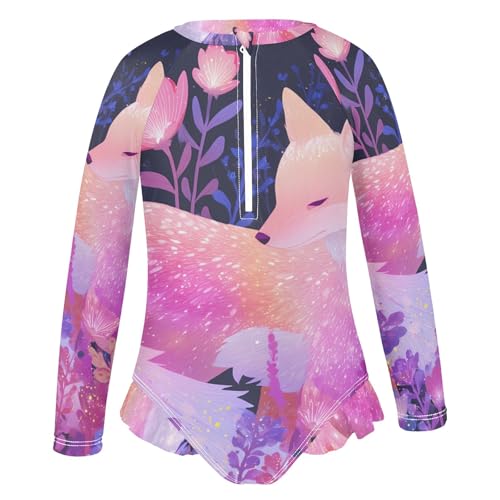 Fox Butterfly Girls Long Sleeve Swimsuit Rash Guard One Piece Bathing Suits Zipper 3-12T2