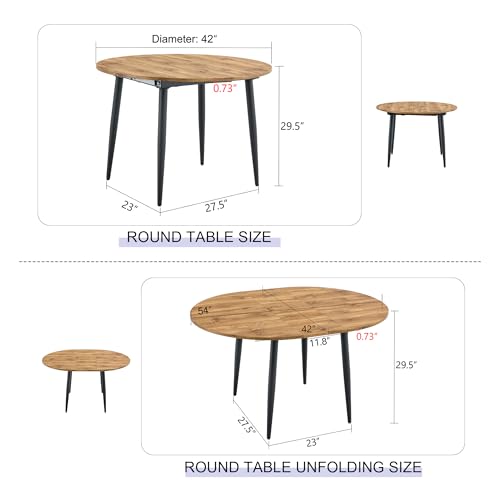Extendable Dining Table for 4 to 6 People, 42" Round to 54" Oval with Metal Legs, Space-Saving Kitchen Table for Small S