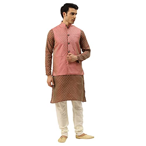 Image of SOJANYA (Since 1958, Men's Silk Blend Grey Kurta Pyjama & Silk Blend Jacket Combo